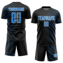 Laden Sie das Bild in den Galerie-Viewer, Custom Black Powder Blue-White Lines Sports Sublimation Soccer Uniform Jersey