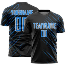 Laden Sie das Bild in den Galerie-Viewer, Custom Black Powder Blue-White Lines Sports Sublimation Soccer Uniform Jersey