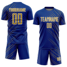 Загрузить изображение в средство просмотра галереи, Custom Royal Old Gold-White Lines Sports Sublimation Soccer Uniform Jersey