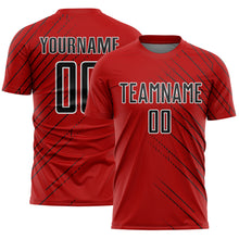 Laden Sie das Bild in den Galerie-Viewer, Custom Red Black-White Lines Sports Sublimation Soccer Uniform Jersey