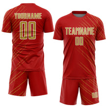 Laden Sie das Bild in den Galerie-Viewer, Custom Red Old Gold-White Lines Sports Sublimation Soccer Uniform Jersey