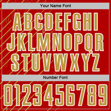 Laden Sie das Bild in den Galerie-Viewer, Custom Red Old Gold-White Lines Sports Sublimation Soccer Uniform Jersey