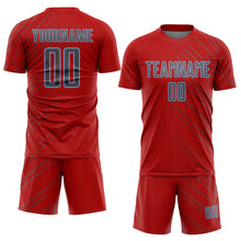 Laden Sie das Bild in den Galerie-Viewer, Custom Red Steel Gray-Light Blue Lines Sports Sublimation Soccer Uniform Jersey