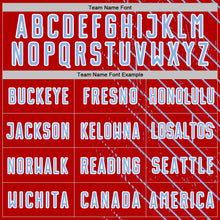 Laden Sie das Bild in den Galerie-Viewer, Custom Red Light Blue-White Lines Sports Sublimation Soccer Uniform Jersey