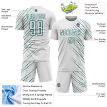 Charger l'image dans la galerie, Custom White Teal Lines Sports Sublimation Soccer Uniform Jersey