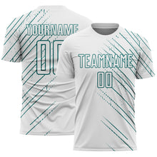 Charger l'image dans la galerie, Custom White Teal Lines Sports Sublimation Soccer Uniform Jersey