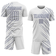 Charger l'image dans la galerie, Custom White Navy Lines Sports Sublimation Soccer Uniform Jersey