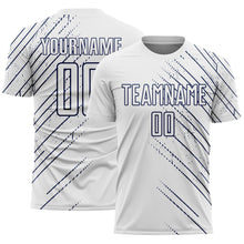 Charger l'image dans la galerie, Custom White Navy Lines Sports Sublimation Soccer Uniform Jersey