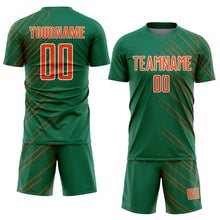 Charger l'image dans la galerie, Custom Kelly Green Orange-White Lines Sports Sublimation Soccer Uniform Jersey