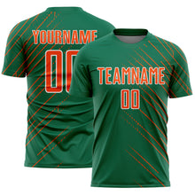 Charger l'image dans la galerie, Custom Kelly Green Orange-White Lines Sports Sublimation Soccer Uniform Jersey