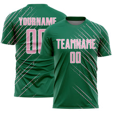 Load image into Gallery viewer, Custom Kelly Green Light Pink-White Lines Sports Sublimation Soccer Uniform Jersey