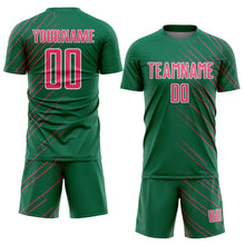 Laden Sie das Bild in den Galerie-Viewer, Custom Kelly Green Neon Pink-White Lines Sports Sublimation Soccer Uniform Jersey