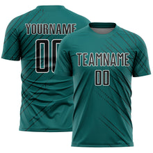Load image into Gallery viewer, Custom Teal Black-White Lines Sports Sublimation Soccer Uniform Jersey