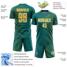 Загрузить изображение в средство просмотра галереи, Custom Teal Gold-White Lines Sports Sublimation Soccer Uniform Jersey