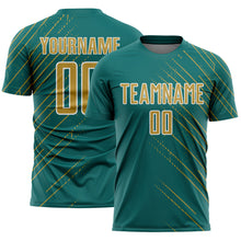 Загрузить изображение в средство просмотра галереи, Custom Teal Old Gold-White Lines Sports Sublimation Soccer Uniform Jersey