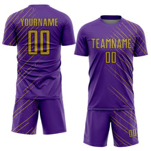 Laden Sie das Bild in den Galerie-Viewer, Custom Purple Old Gold-Black Lines Sports Sublimation Soccer Uniform Jersey