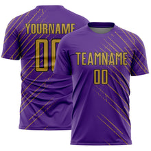 Laden Sie das Bild in den Galerie-Viewer, Custom Purple Old Gold-Black Lines Sports Sublimation Soccer Uniform Jersey
