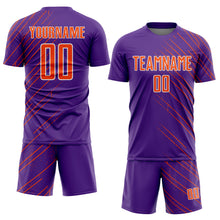 Laden Sie das Bild in den Galerie-Viewer, Custom Purple Orange-White Lines Sports Sublimation Soccer Uniform Jersey