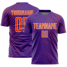 Laden Sie das Bild in den Galerie-Viewer, Custom Purple Orange-White Lines Sports Sublimation Soccer Uniform Jersey