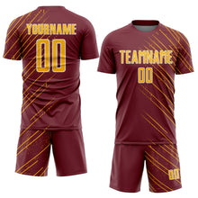 Загрузить изображение в средство просмотра галереи, Custom Burgundy Gold-White Lines Sports Sublimation Soccer Uniform Jersey
