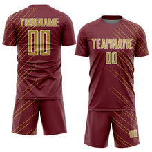 Загрузить изображение в средство просмотра галереи, Custom Burgundy Old Gold-White Lines Sports Sublimation Soccer Uniform Jersey