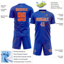 Load image into Gallery viewer, Custom Thunder Blue Orange-White Lines Sports Sublimation Soccer Uniform Jersey