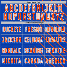 Load image into Gallery viewer, Custom Thunder Blue Orange-White Lines Sports Sublimation Soccer Uniform Jersey