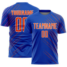 Load image into Gallery viewer, Custom Thunder Blue Orange-White Lines Sports Sublimation Soccer Uniform Jersey