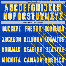 Load image into Gallery viewer, Custom Thunder Blue Yellow-White Lines Sports Sublimation Soccer Uniform Jersey