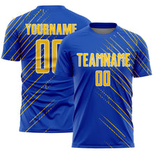 Load image into Gallery viewer, Custom Thunder Blue Yellow-White Lines Sports Sublimation Soccer Uniform Jersey
