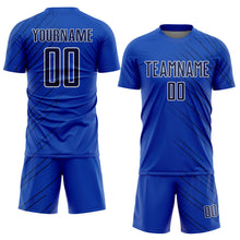 Load image into Gallery viewer, Custom Thunder Blue Navy-White Lines Sports Sublimation Soccer Uniform Jersey