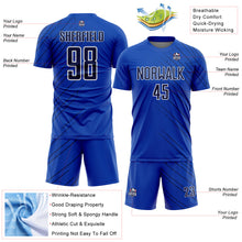 Load image into Gallery viewer, Custom Thunder Blue Navy-White Lines Sports Sublimation Soccer Uniform Jersey