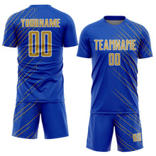 Load image into Gallery viewer, Custom Thunder Blue Old Gold-White Lines Sports Sublimation Soccer Uniform Jersey