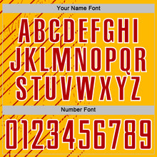 Laden Sie das Bild in den Galerie-Viewer, Custom Gold Red-White Lines Sports Sublimation Soccer Uniform Jersey