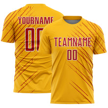 Laden Sie das Bild in den Galerie-Viewer, Custom Gold Red-White Lines Sports Sublimation Soccer Uniform Jersey