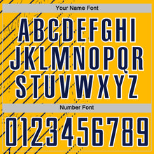 Laden Sie das Bild in den Galerie-Viewer, Custom Gold Navy-White Lines Sports Sublimation Soccer Uniform Jersey