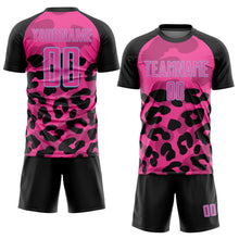 Laden Sie das Bild in den Galerie-Viewer, Custom Black Pink-Light Blue Animal Leopard Print Sports Sublimation Soccer Uniform Jersey