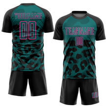 Laden Sie das Bild in den Galerie-Viewer, Custom Black Teal-Pink Animal Leopard Print Sports Sublimation Soccer Uniform Jersey