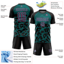 Laden Sie das Bild in den Galerie-Viewer, Custom Black Teal-Pink Animal Leopard Print Sports Sublimation Soccer Uniform Jersey