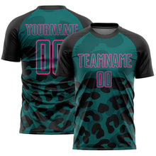 Laden Sie das Bild in den Galerie-Viewer, Custom Black Teal-Pink Animal Leopard Print Sports Sublimation Soccer Uniform Jersey