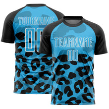 Load image into Gallery viewer, Custom Black Sky Blue-White Animal Leopard Print Sports Sublimation Soccer Uniform Jersey