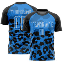 Load image into Gallery viewer, Custom Black Powder Blue-White Animal Leopard Print Sports Sublimation Soccer Uniform Jersey