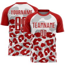 Laden Sie das Bild in den Galerie-Viewer, Custom Red White Animal Leopard Print Sports Sublimation Soccer Uniform Jersey
