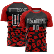 Laden Sie das Bild in den Galerie-Viewer, Custom Red Black-White Animal Leopard Print Sports Sublimation Soccer Uniform Jersey