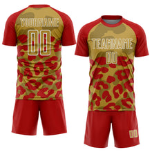 Laden Sie das Bild in den Galerie-Viewer, Custom Red Old Gold-White Animal Leopard Print Sports Sublimation Soccer Uniform Jersey