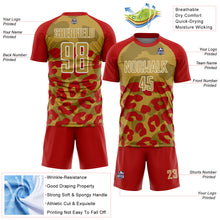 Laden Sie das Bild in den Galerie-Viewer, Custom Red Old Gold-White Animal Leopard Print Sports Sublimation Soccer Uniform Jersey