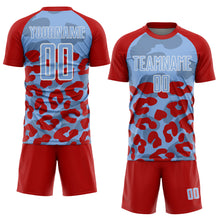 Laden Sie das Bild in den Galerie-Viewer, Custom Red Light Blue-White Animal Leopard Print Sports Sublimation Soccer Uniform Jersey
