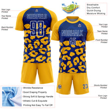 Laden Sie das Bild in den Galerie-Viewer, Custom Gold Royal-White Animal Leopard Print Sports Sublimation Soccer Uniform Jersey