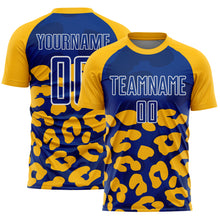 Laden Sie das Bild in den Galerie-Viewer, Custom Gold Royal-White Animal Leopard Print Sports Sublimation Soccer Uniform Jersey