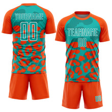 Загрузить изображение в средство просмотра галереи, Custom Orange Aqua-White Animal Leopard Print Sports Sublimation Soccer Uniform Jersey